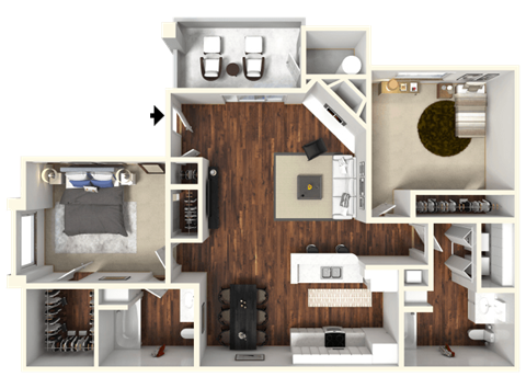 Two bedroom two bath floor plan